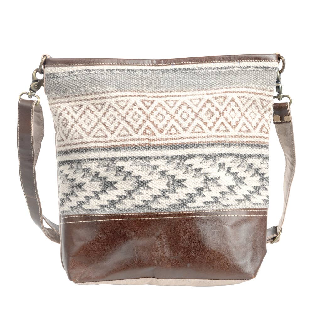 Handcrafted Tapestry Fabric with Leather Trim