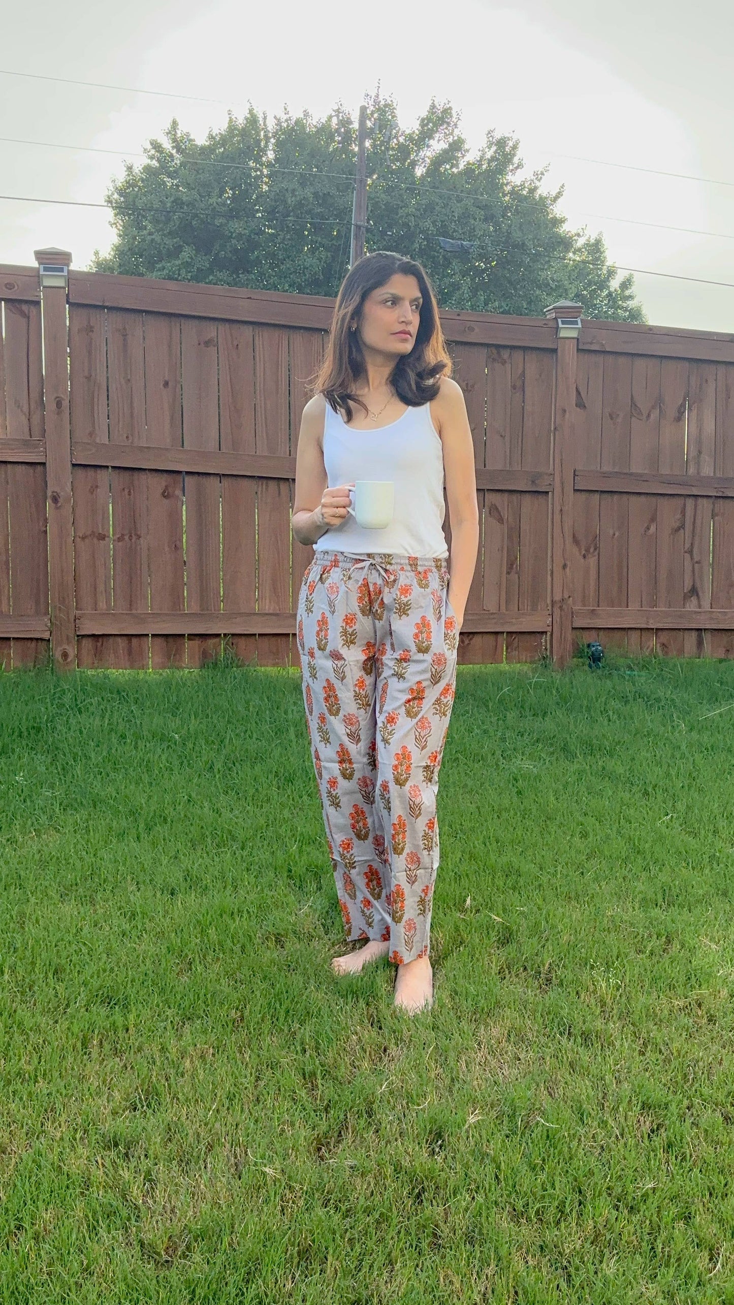 Comfy and breathable 100% cotton floral lounge and sleep pants with an adjustable waistband, deep side pockets, and a beautiful floral print.