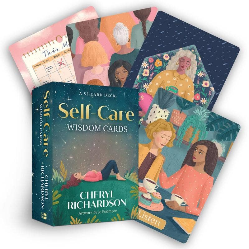 Self-care cards by Cheryl Richardson, offering tools to enhance self-care practice, trust yourself, and set healthy boundaries for emotional well-being
