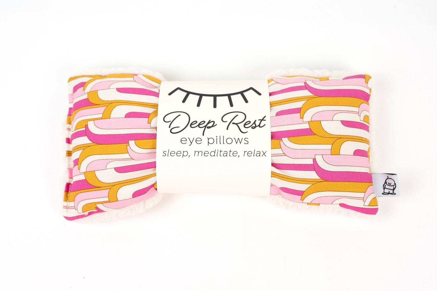 Mod Hot pink, mustard yellow and white - Deep Rest Eye Pillow with rice filling for relaxation, stress relief, and improved sleep, featuring a cotton front and soft minky backing, ideal for heating or cooling