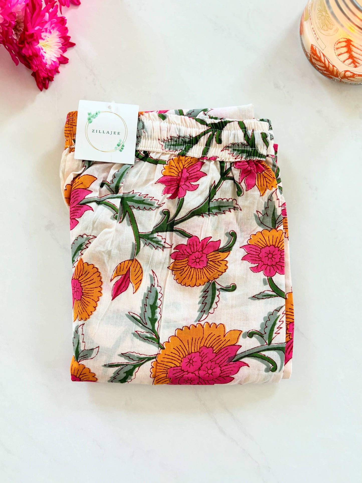 Comfy and breathable 100% cotton floral lounge and sleep pants with an adjustable waistband, deep side pockets, and a beautiful floral print.