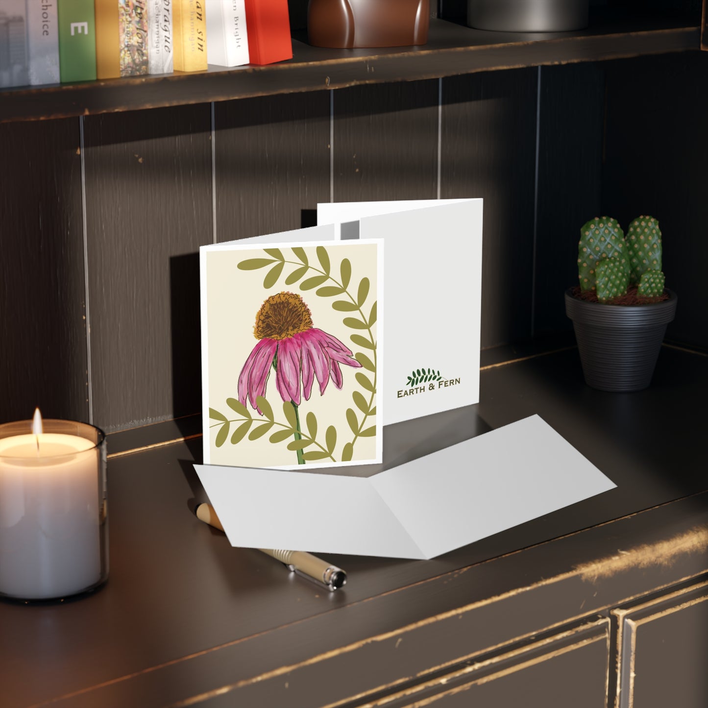 Greeting Card - Echinacea/linen