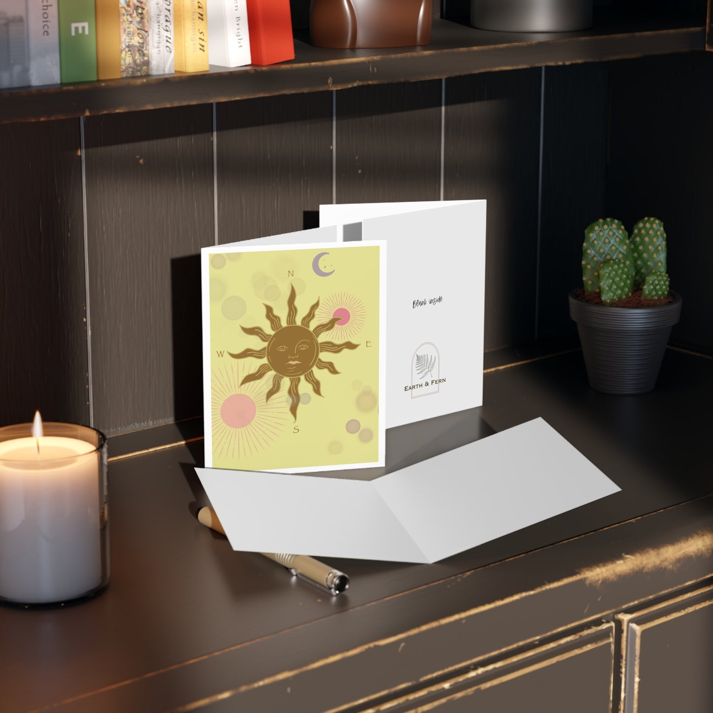 Greeting Card - Sun & Moon /Compass /Yellow
