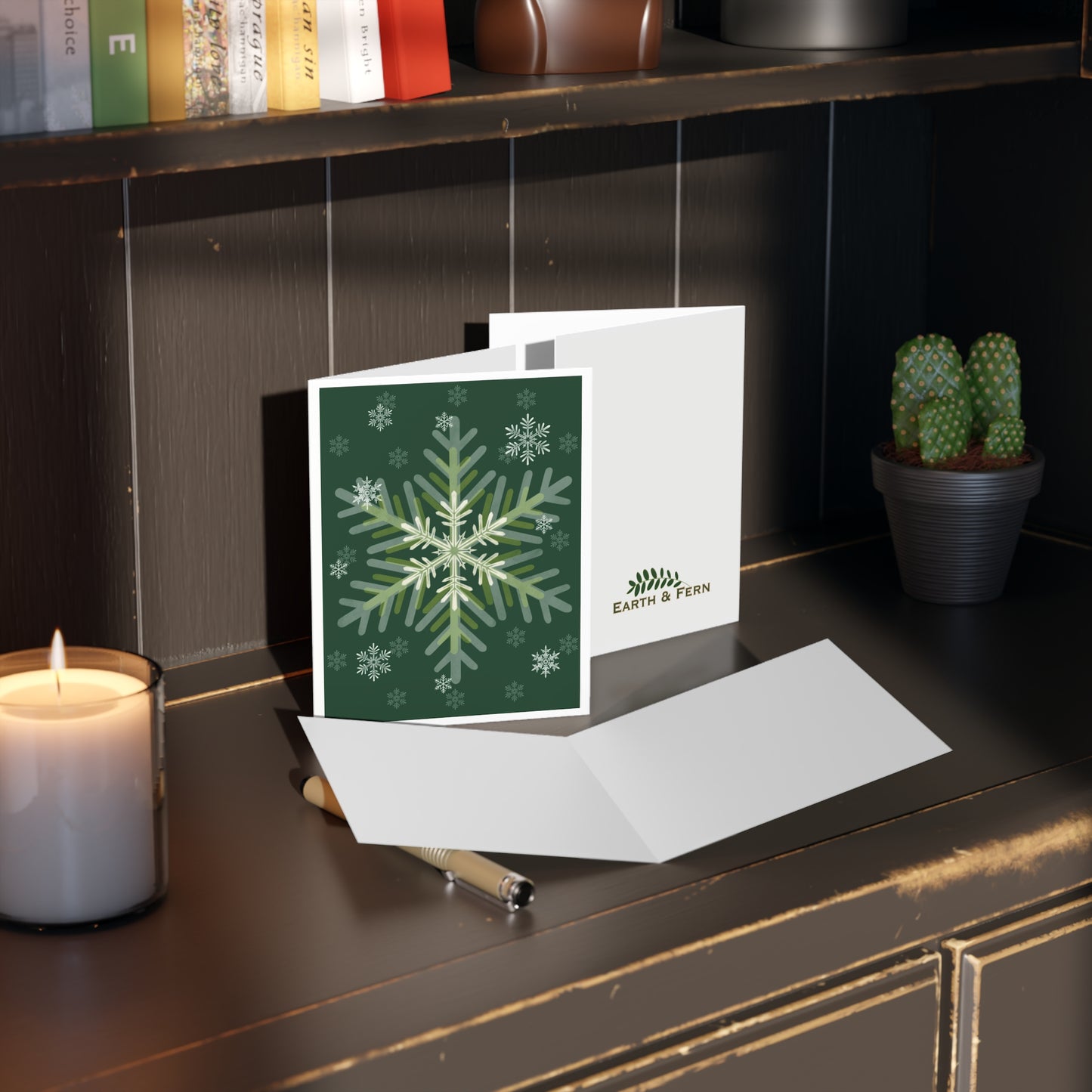 Greeting Card - Snowflakes / Forest Green