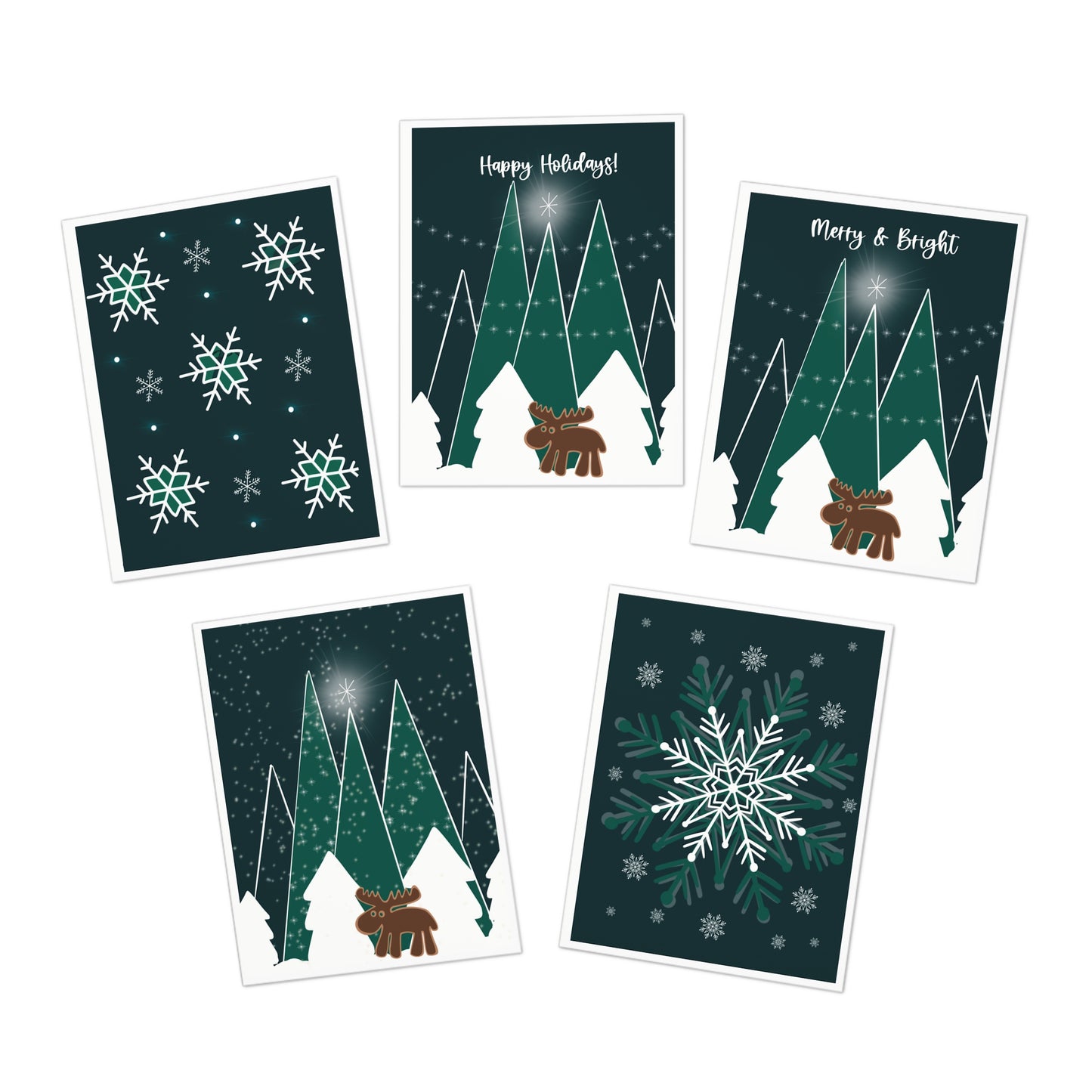 Greeting Card - Holiday / Winter / Set of 5 / Teal
