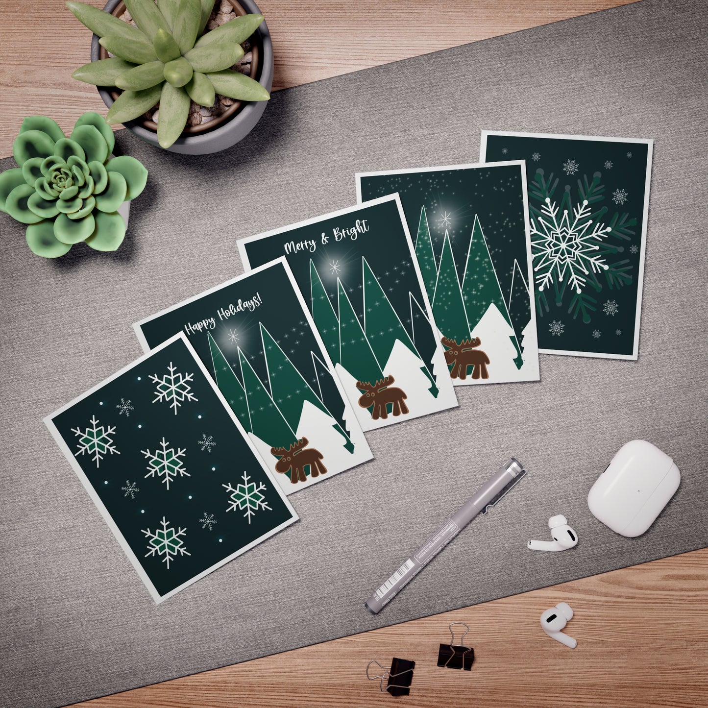 Greeting Card - Holiday / Winter / Set of 5 / Teal