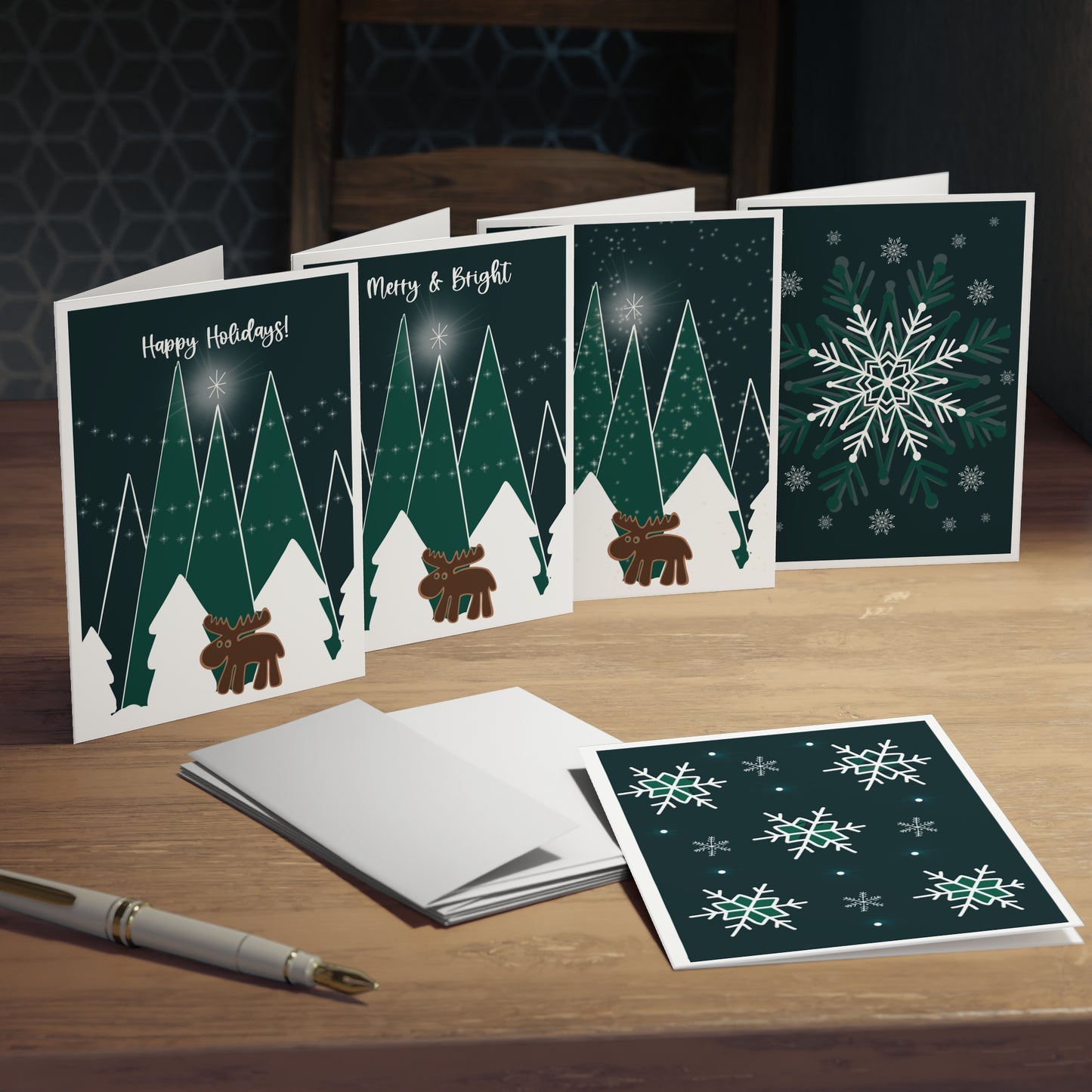 Greeting Card - Holiday / Winter / Set of 5 / Teal