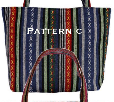 Blue Striped Woven Canvas Tote Bag - PATTERN C