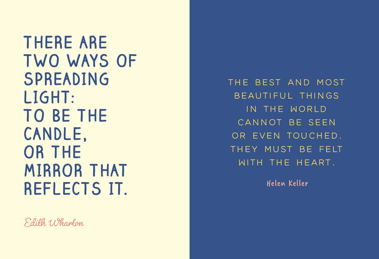 Two quotes on a two-tone background with a blue and beige color scheme.