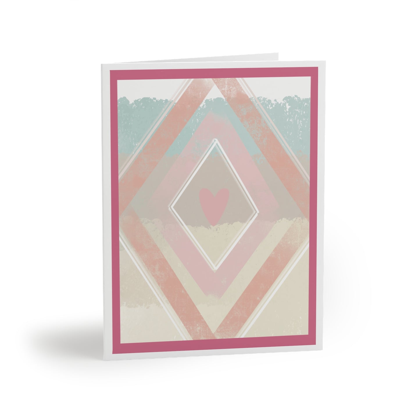 Southwest abstract diamond greeting card featuring vibrant orange, pink, cream, and sky blue colors in a striking geometric pattern