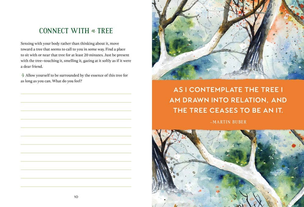 Wild Calm: Finding Mindfulness in Forest Bathing guided journal cover, designed for capturing reflections and mental wellness during forest bathing experiences. Interior prompts with blank area to journal your thoughts