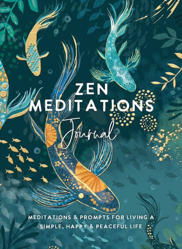 Blue and yellow koi fish on a multi shades of blue cover. Guided journal for daily reflection, meditation, and grounding with Zen Buddhism principles, designed to help promote good sleep and mindfulness