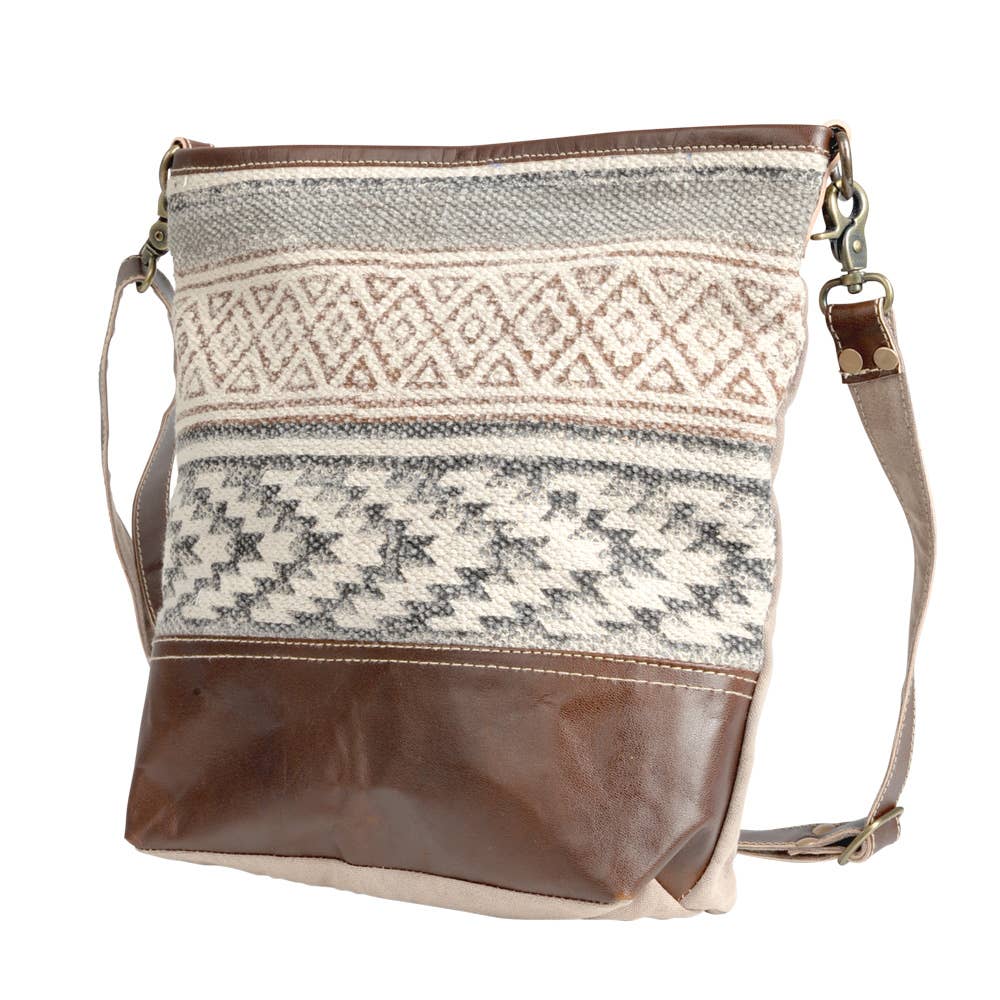 Handcrafted Tapestry Fabric with Leather Trim