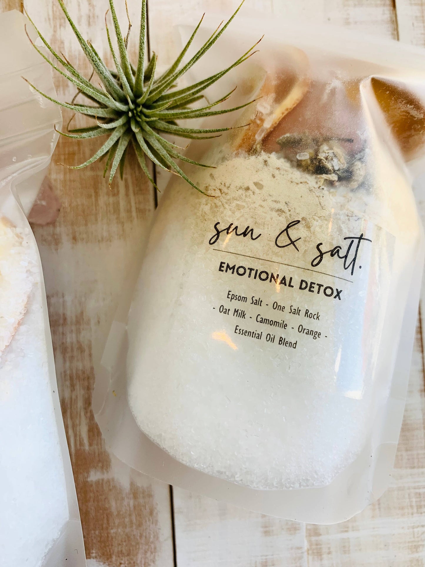 Handmade Emotional Detox Bath Soak with Chamomile, Epsom Salt, Himalayan Salt, Oat Milk Powder, Orange Slices, and Essential Oil Blend in a 6oz jar, perfect for relaxation and skin rejuvenation.