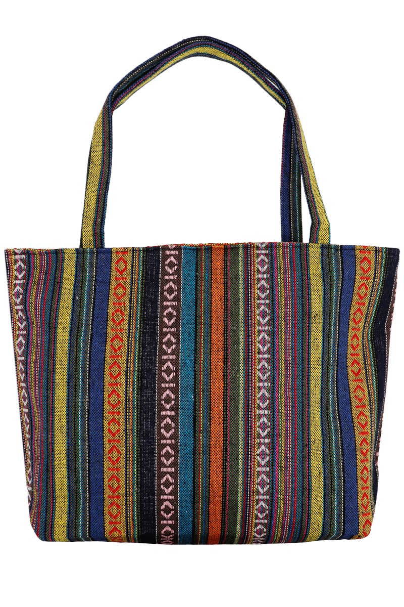 Striped Woven Canvas Tote Bag - PATTERN A