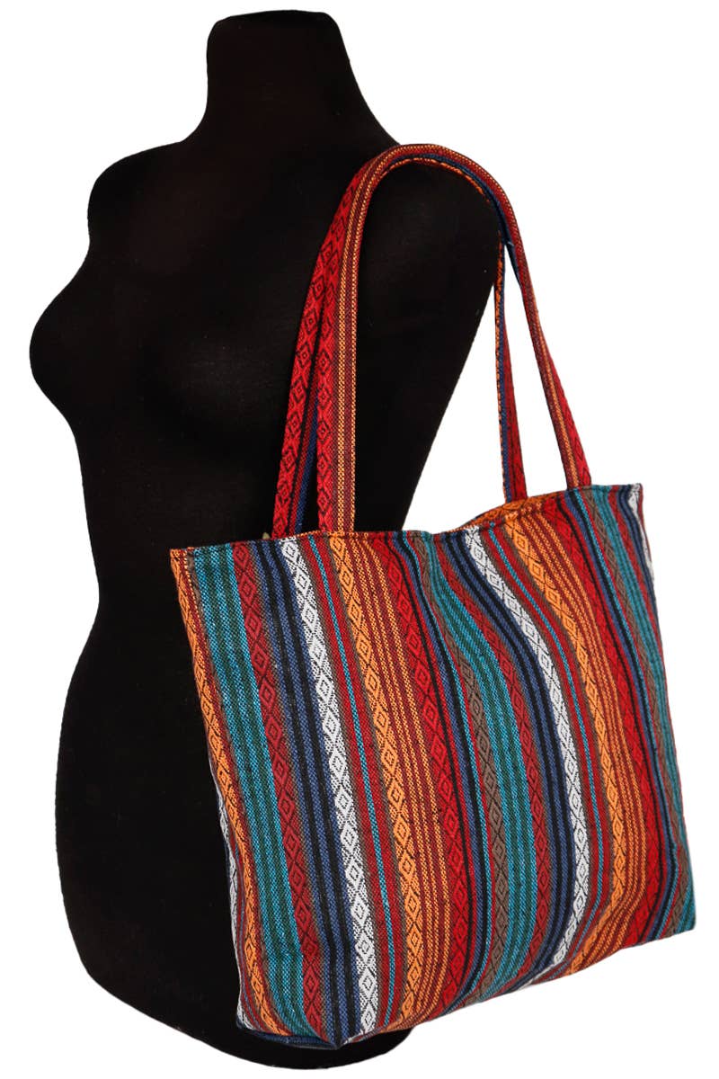 Striped Woven Canvas Tote Bag - PATTERN D