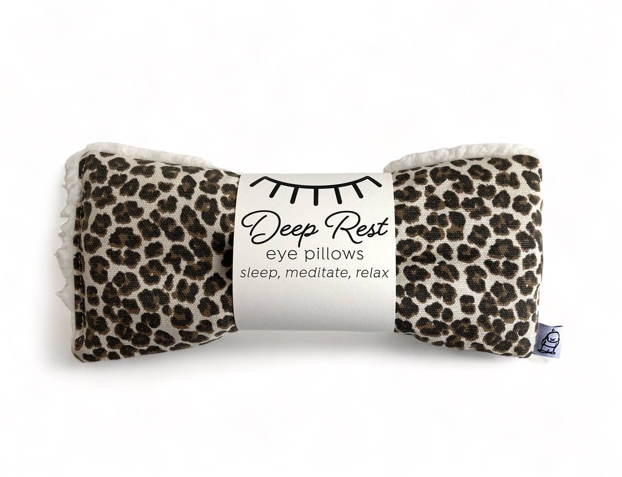 Deep Rest Eye Pillow with rice filling for relaxation, stress relief, and improved sleep, featuring a cotton front and soft minky backing, ideal for heating or cooling