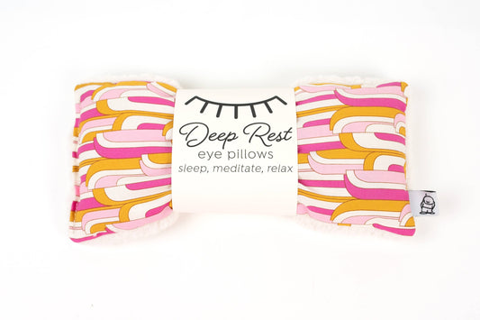 Mod Hot pink, mustard yellow and white - Deep Rest Eye Pillow with rice filling for relaxation, stress relief, and improved sleep, featuring a cotton front and soft minky backing, ideal for heating or cooling