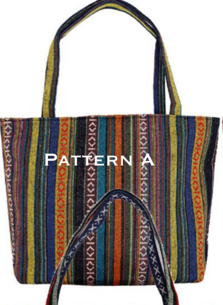 Striped Woven Canvas Tote Bag - PATTERN A