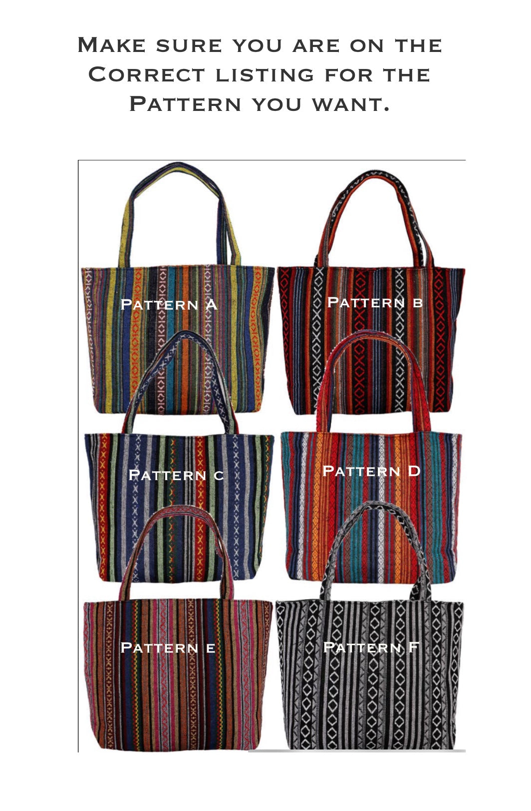 Striped Woven Canvas Tote Bag - PATTERN A