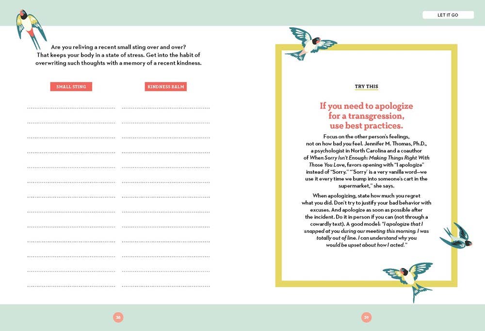 Positive psychology self-care journal by Jennifer King Lindley, featuring exercises, writing prompts, and inspirational quotes to guide personal growth and self-discovery. Interior pages give prompts with blank areas for your personal thoughts.