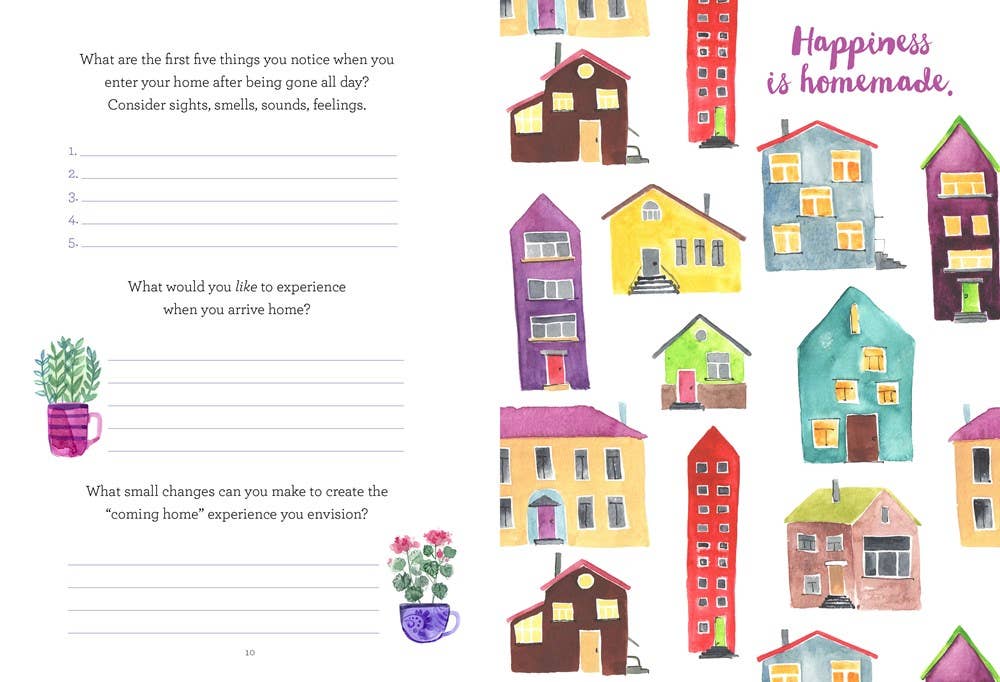 Joy workbook with colorful pages, offering guided questions, quotations, and meditations to help readers appreciate the present moment and embrace mindfulness