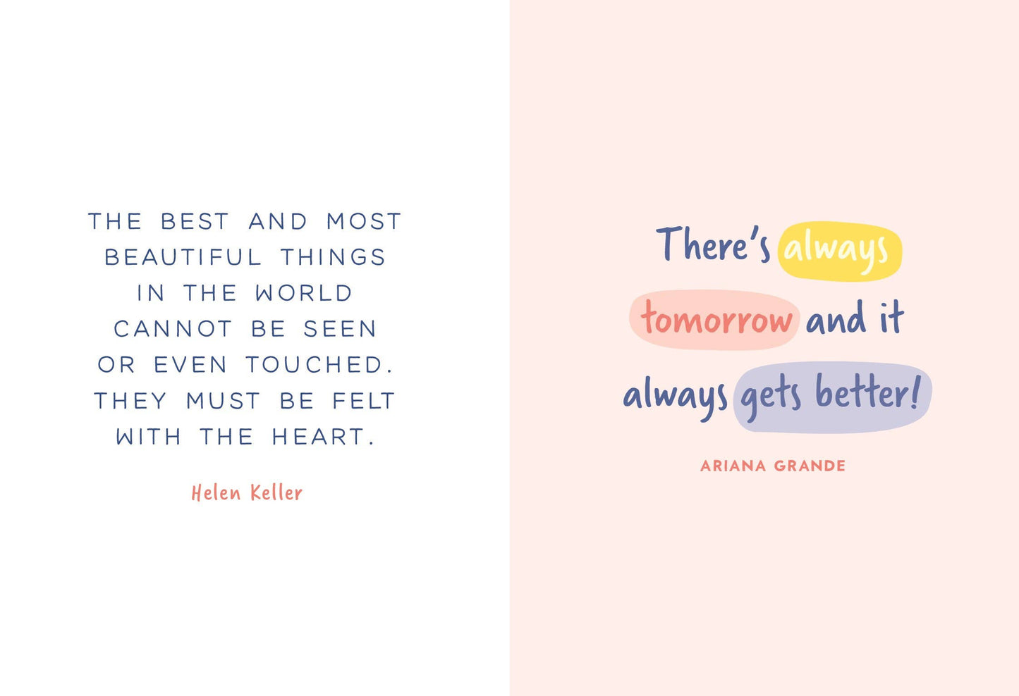 Motivational quote with colorful text on a light pink background