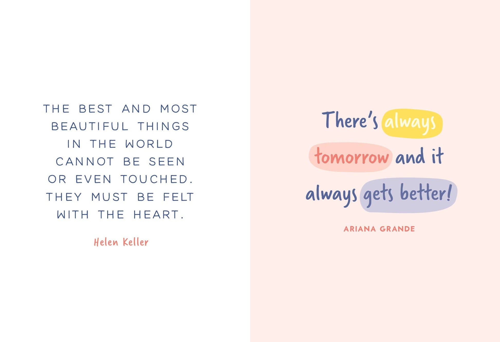 Motivational quote with colorful text on a light pink background