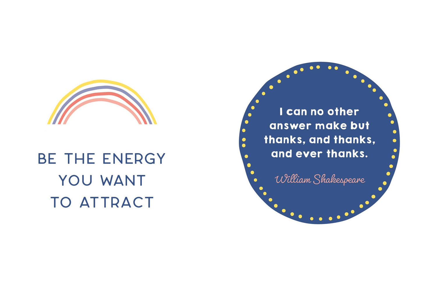 Motivational quote with rainbow and blue circle on a white background