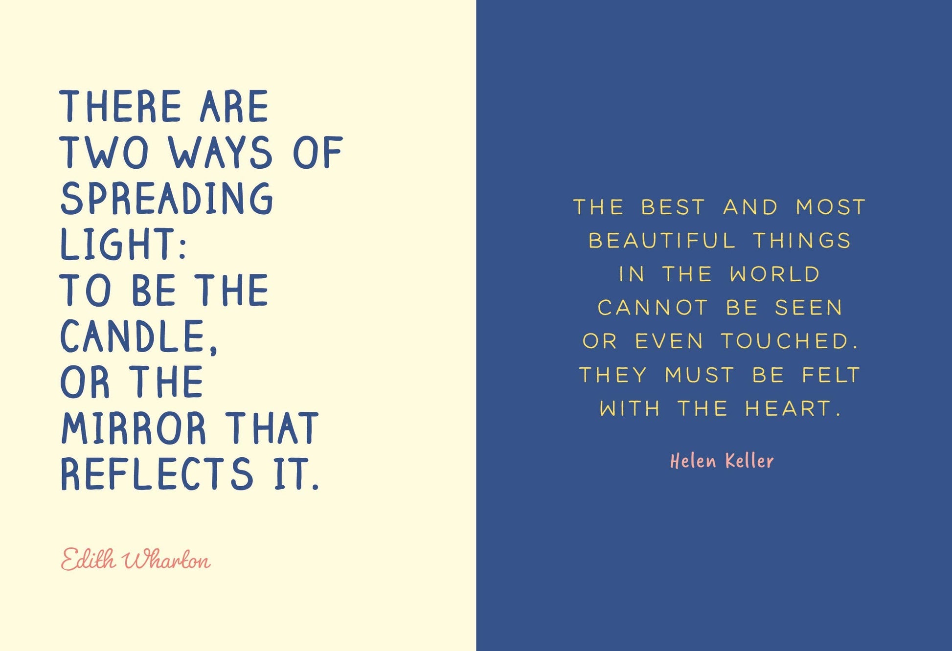 Two quotes on a two-tone background with a blue and beige color scheme.