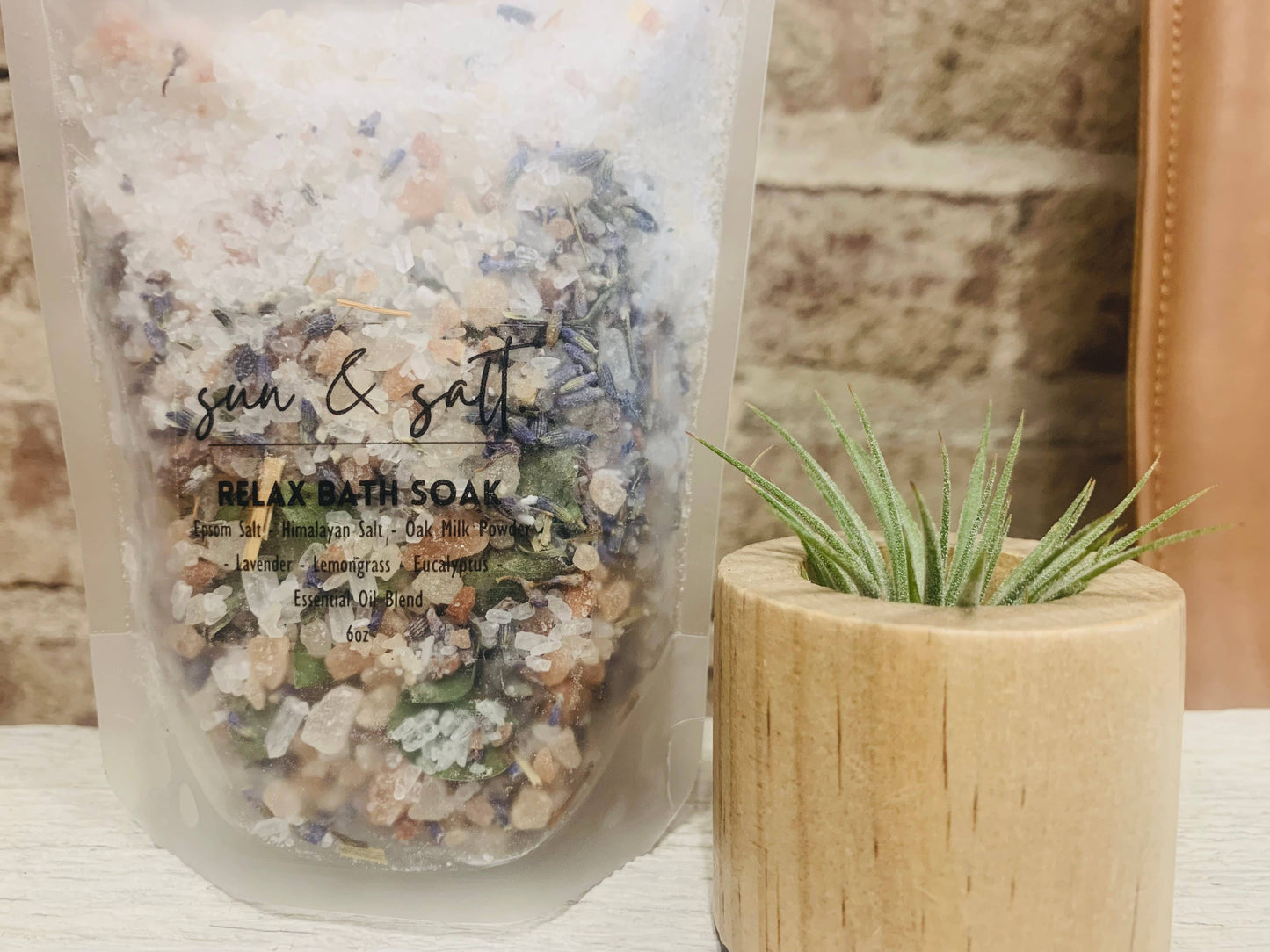  Handmade Relax Bath Soak made with Epsom salt, Himalayan salt, oat milk, lavender, lemongrass, eucalyptus essential oil blend for a soothing and calming bath experience