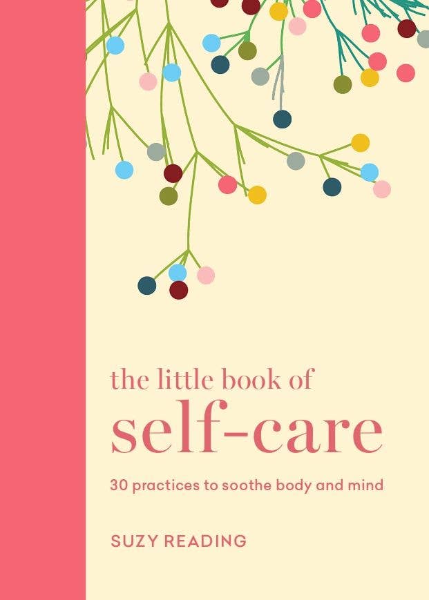 Book cover of 'The Little Book of Self-Care' with colorful foliage design on a pink and beige background.
