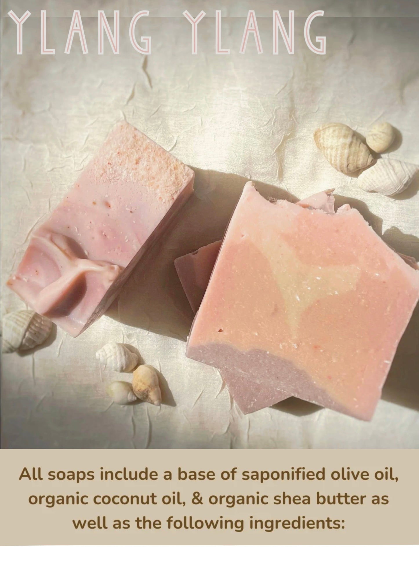 Handmade artisan soap made with organic coconut oil, shea butter, and saponified olive oil, naturally colored with plant materials.