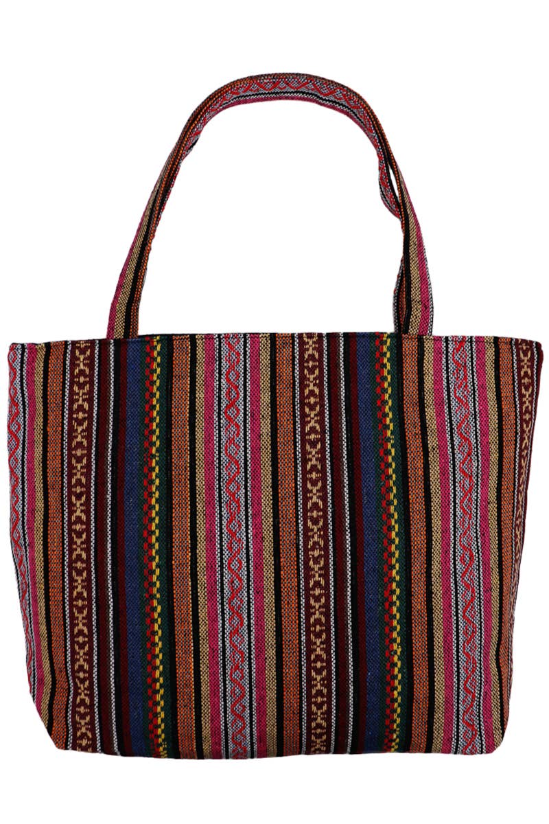 Striped Woven Canvas Tote Bag - PATTERN E