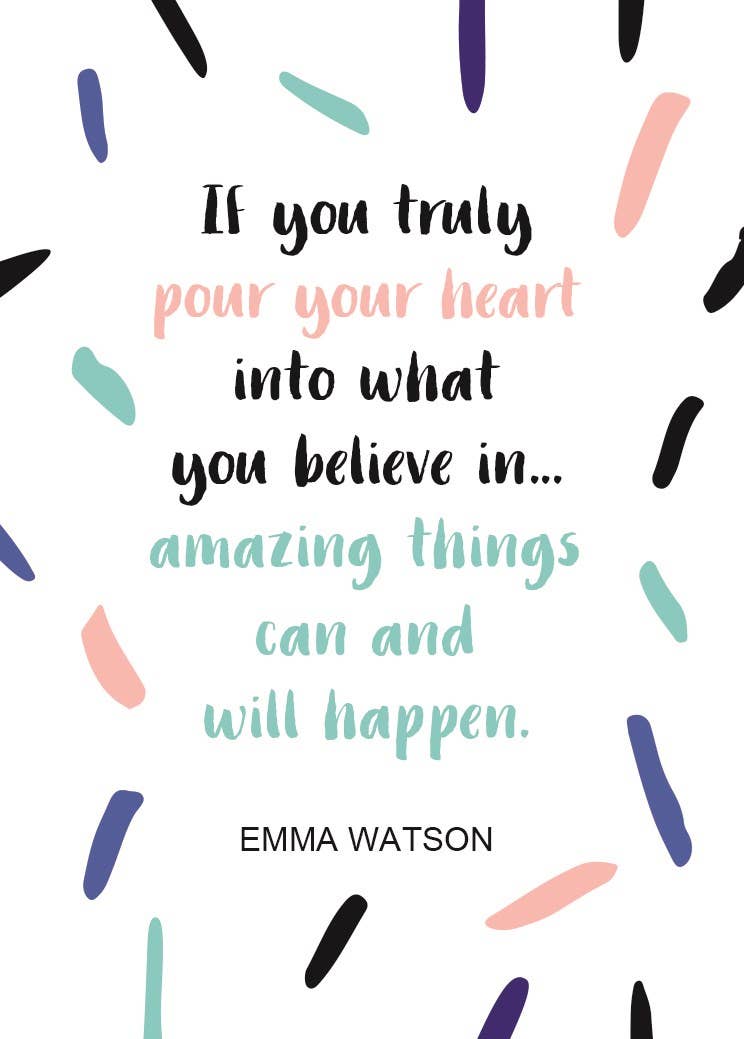 Motivational quote by Emma Watson with colorful abstract design on a white background
