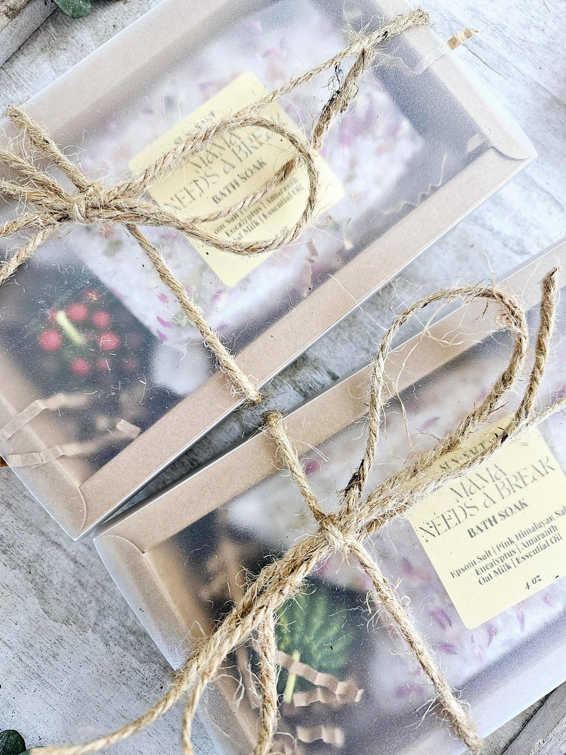 Mama Needs A Break Soak Gift Set with Bath Soak and Tea Light Succulent Candle in Eco-Friendly Kraft Box