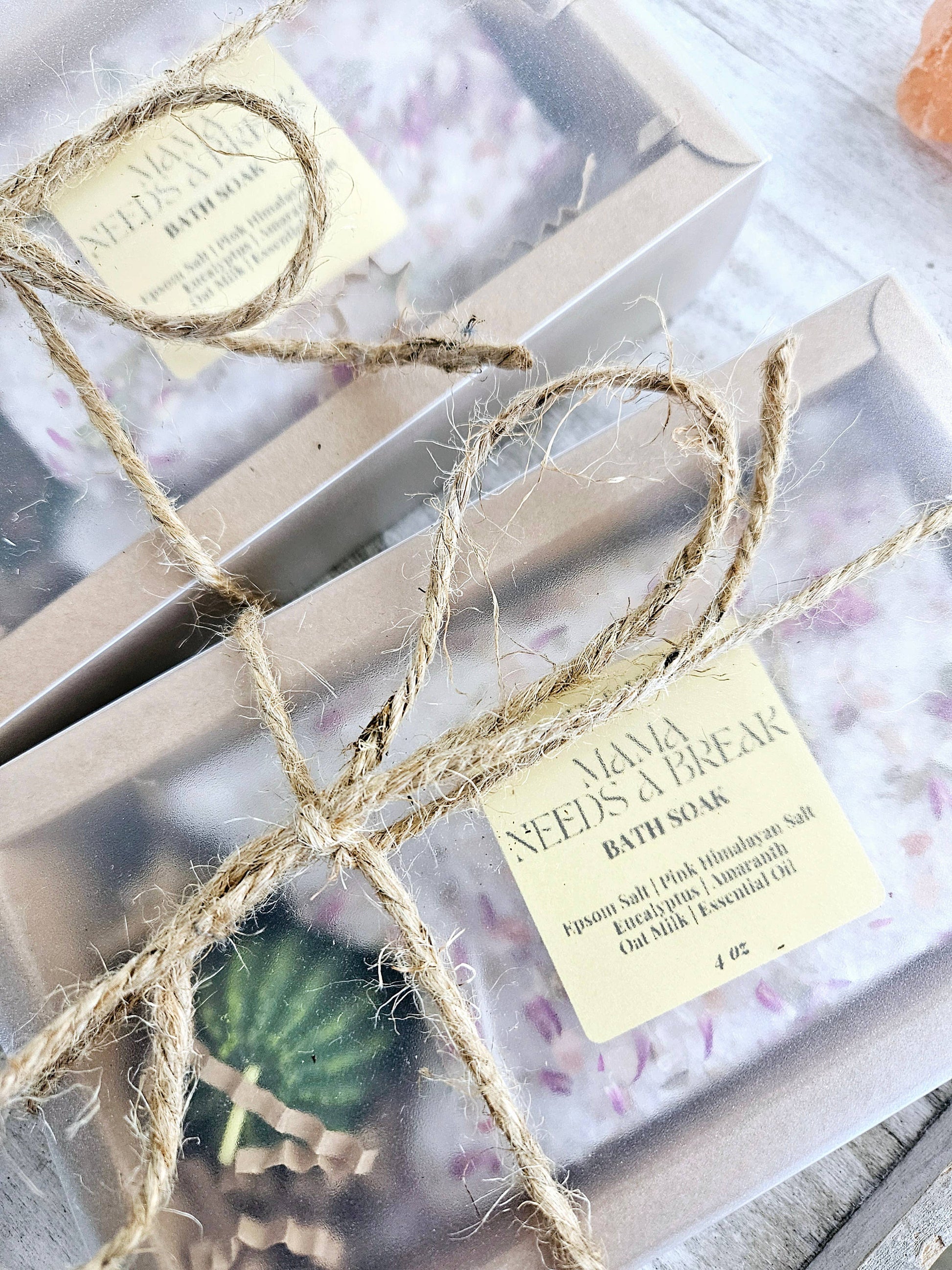 Mama Needs A Break Soak Gift Set with Bath Soak and Tea Light Succulent Candle in Eco-Friendly Kraft Box