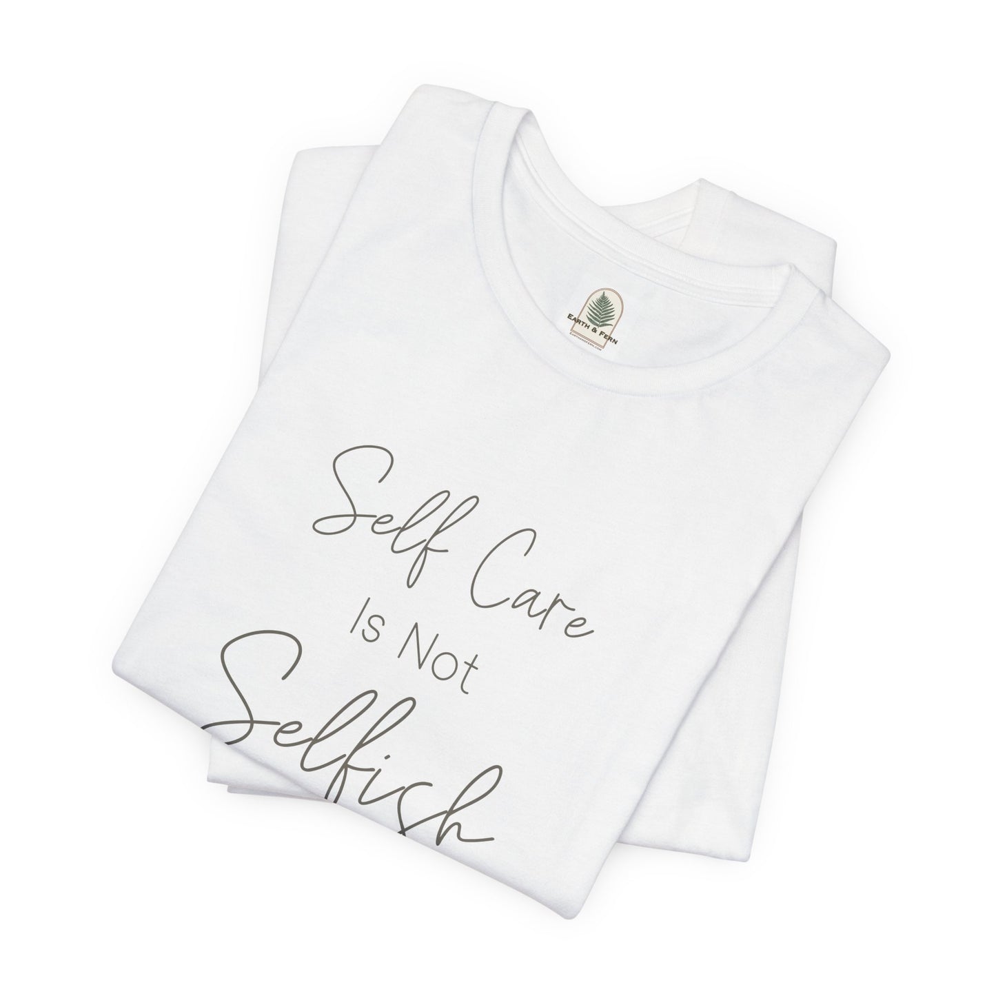 Unisex jersey short sleeve tee in soft cotton with self-care and positivity message, perfect for everyday comfort and mindful living.
