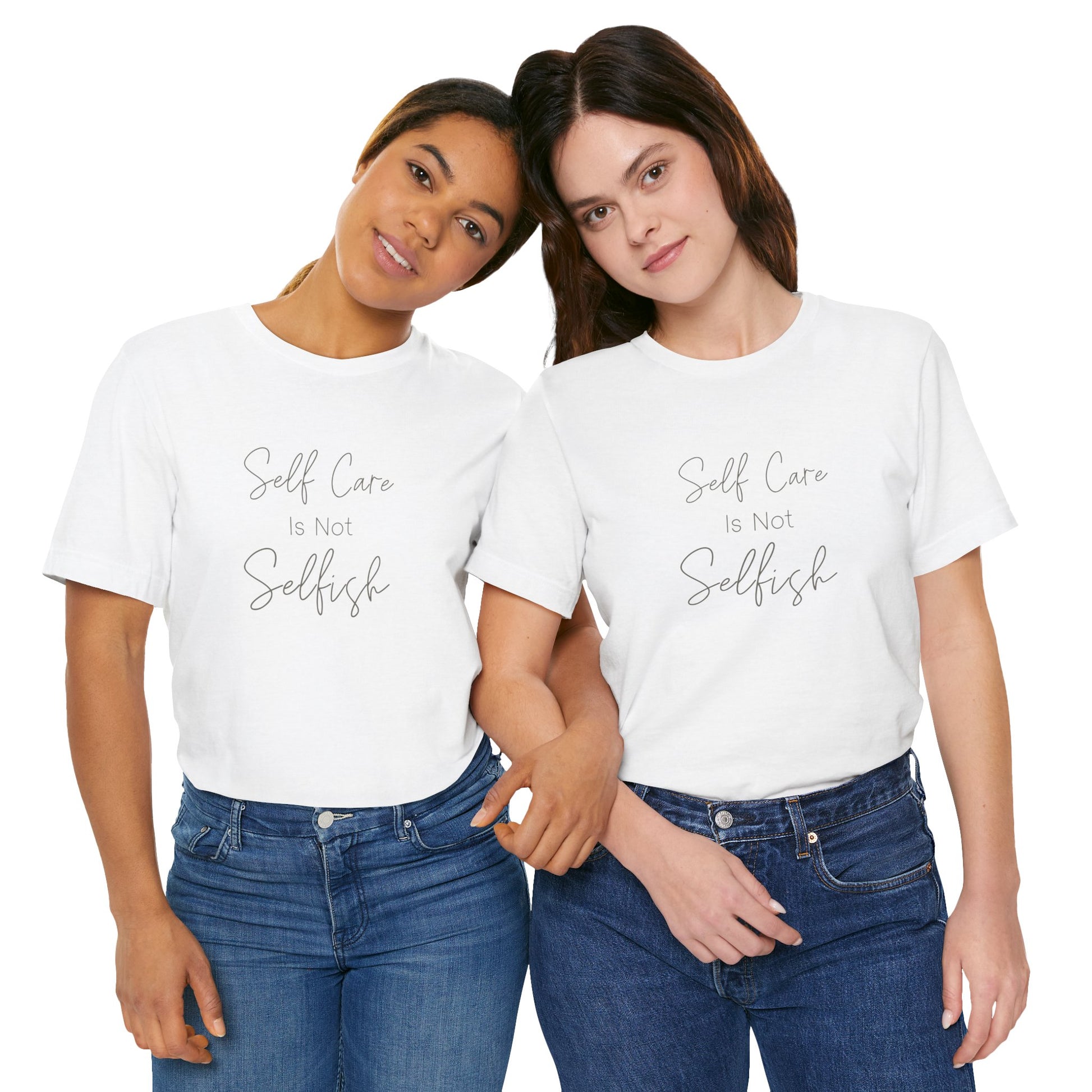 Unisex jersey short sleeve tee in soft cotton with self-care and positivity message, perfect for everyday comfort and mindful living.
