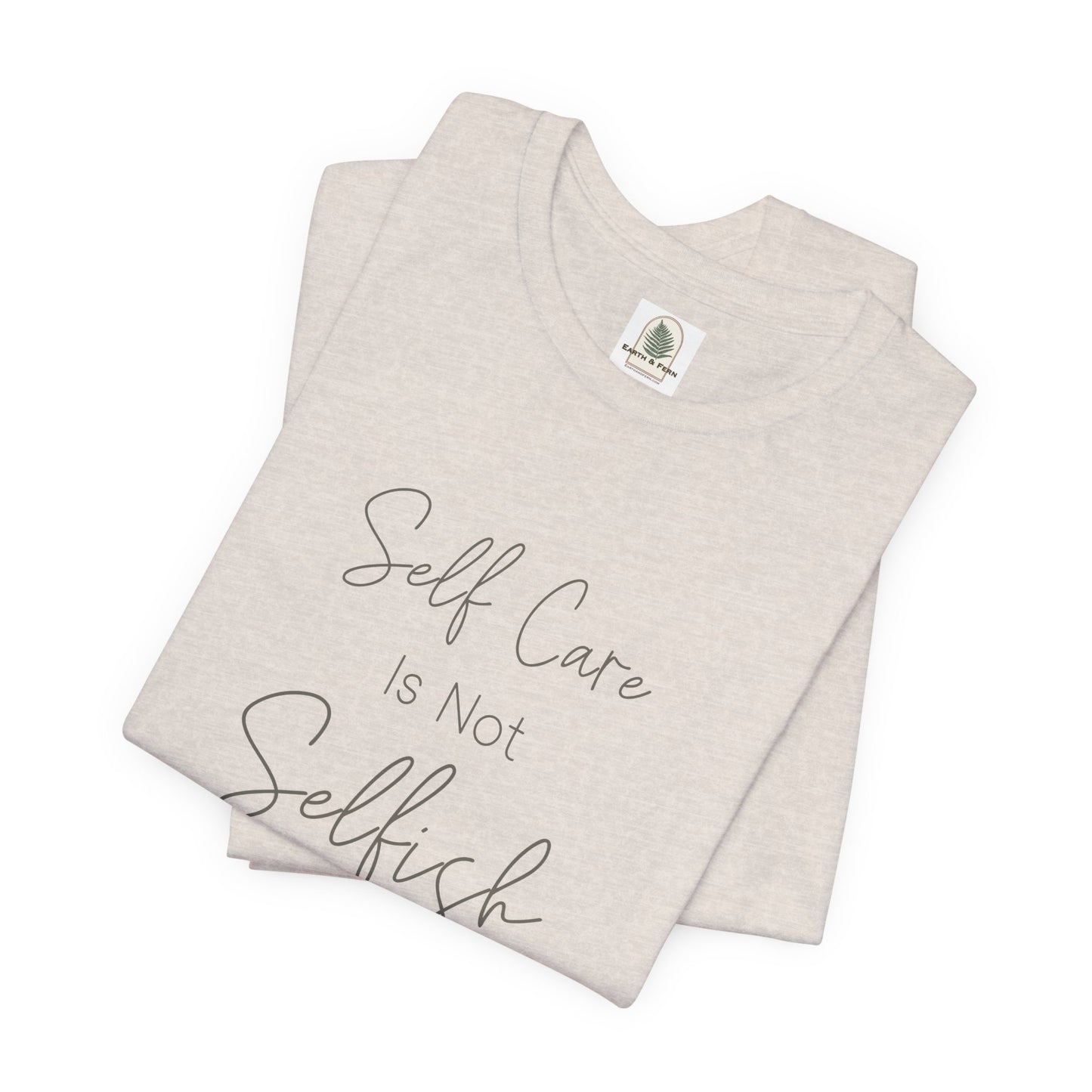 Unisex jersey short sleeve tee in soft cotton with self-care and positivity message, perfect for everyday comfort and mindful living.
