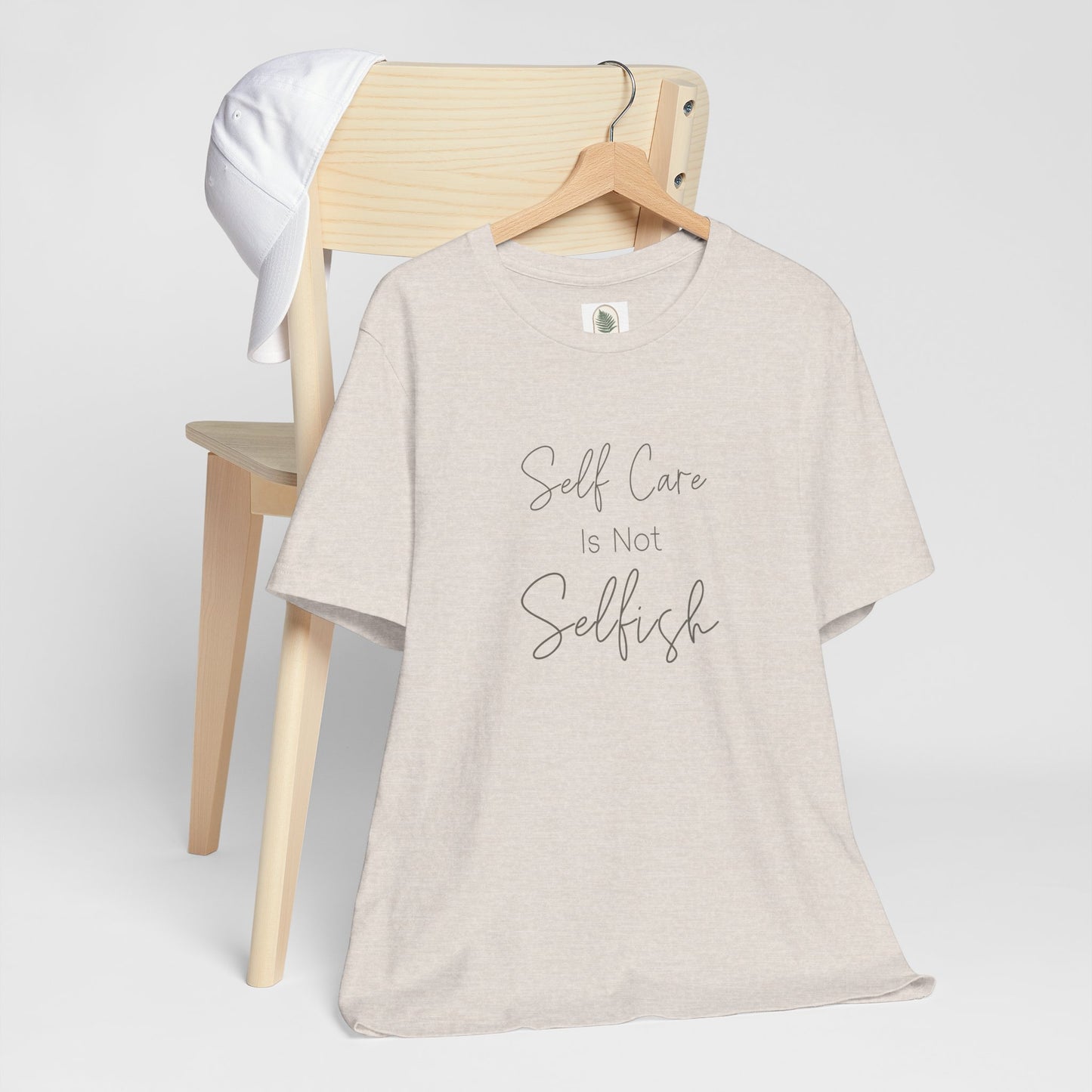 Unisex jersey short sleeve tee in soft cotton with self-care and positivity message, perfect for everyday comfort and mindful living.
